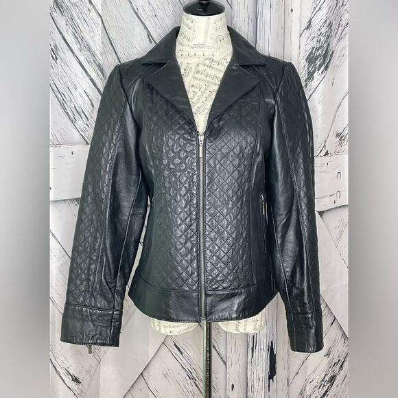 Bradley Bayou Black Leather Jacket Quilted Size S - Picture 1 of 8